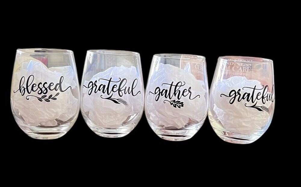 NEW Pier 1 Imports Stemless Wine Glasses Clear 4 Assorted 19 Oz Glass